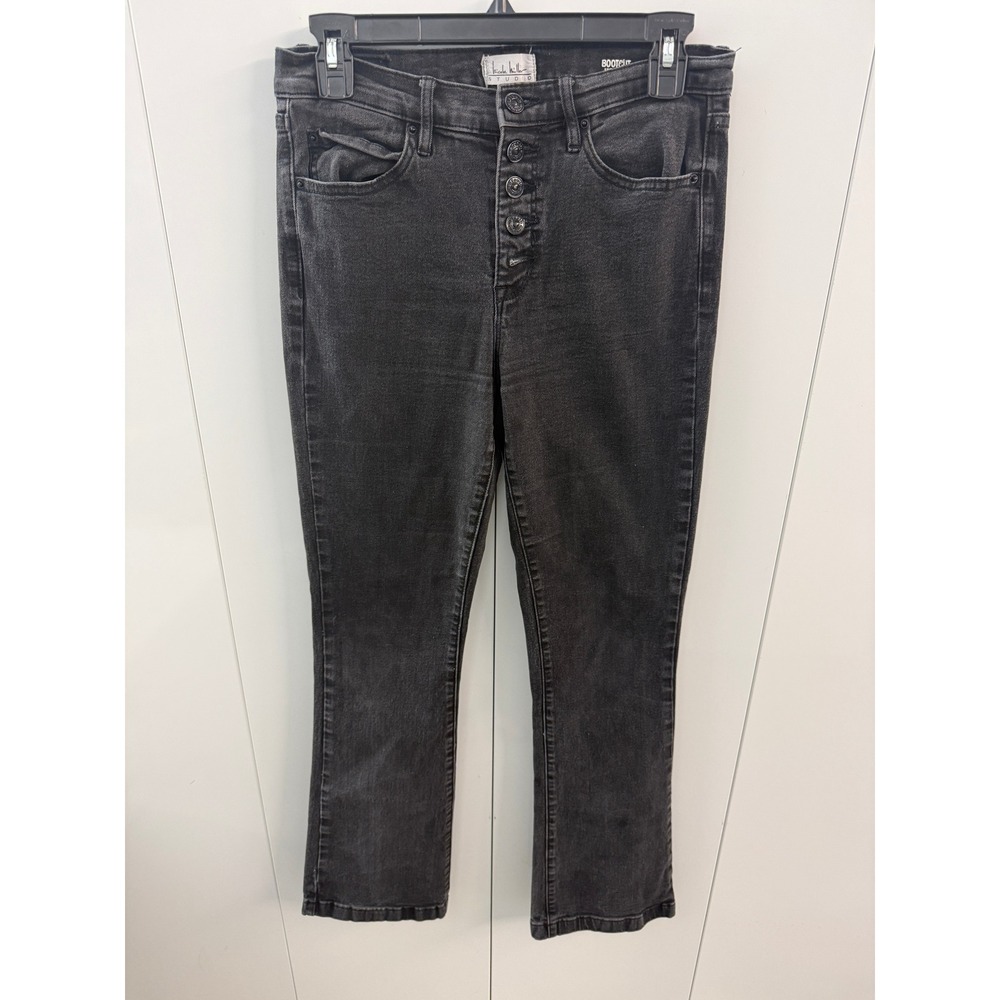 Nicole Miller Studio High Rise Bootcut Jeans Black Faded Button Fly Size 6 Read